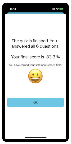 Quiz finished with success